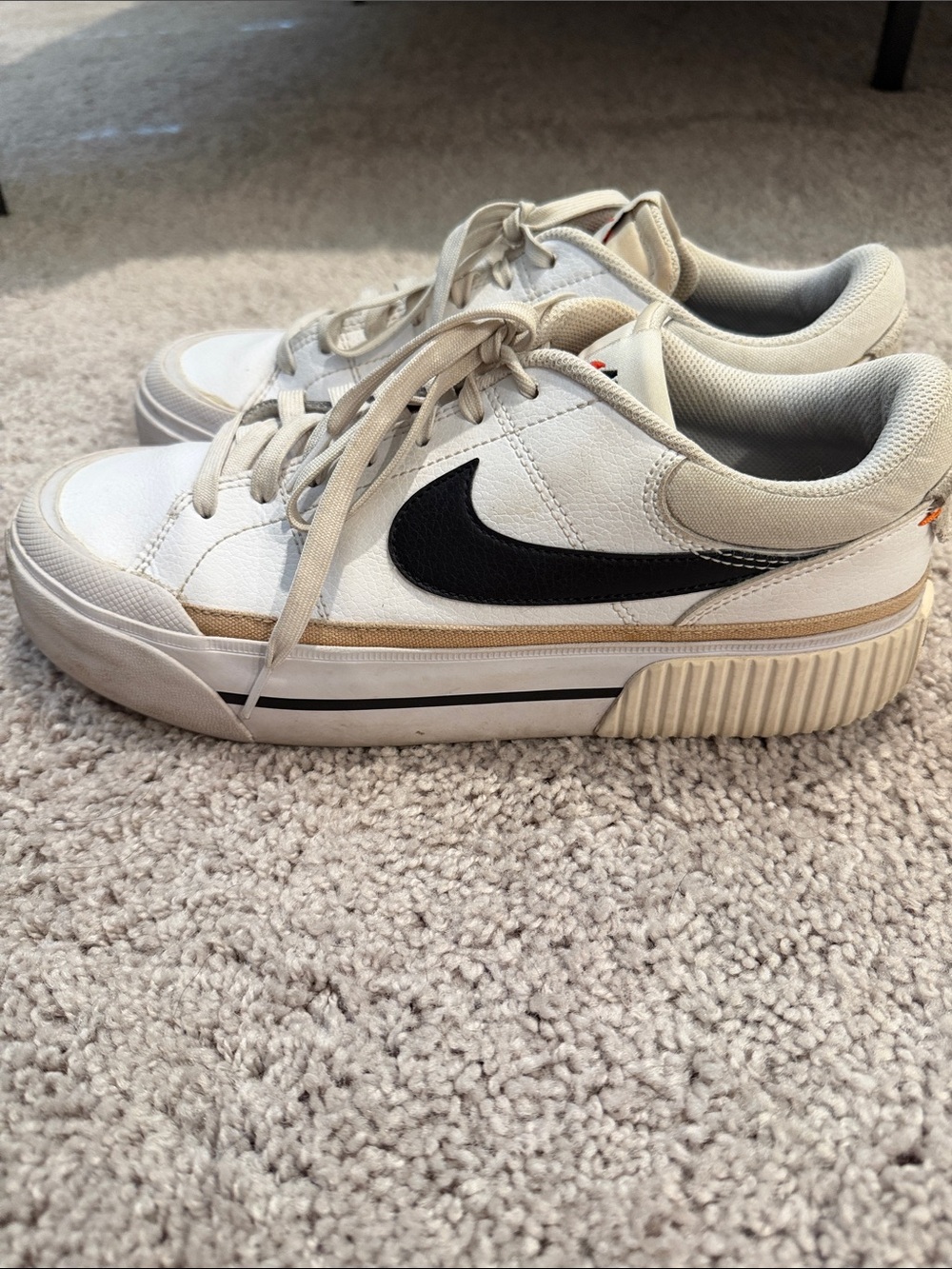 Nike Cream and Black Court Legacy Platform Sneakers